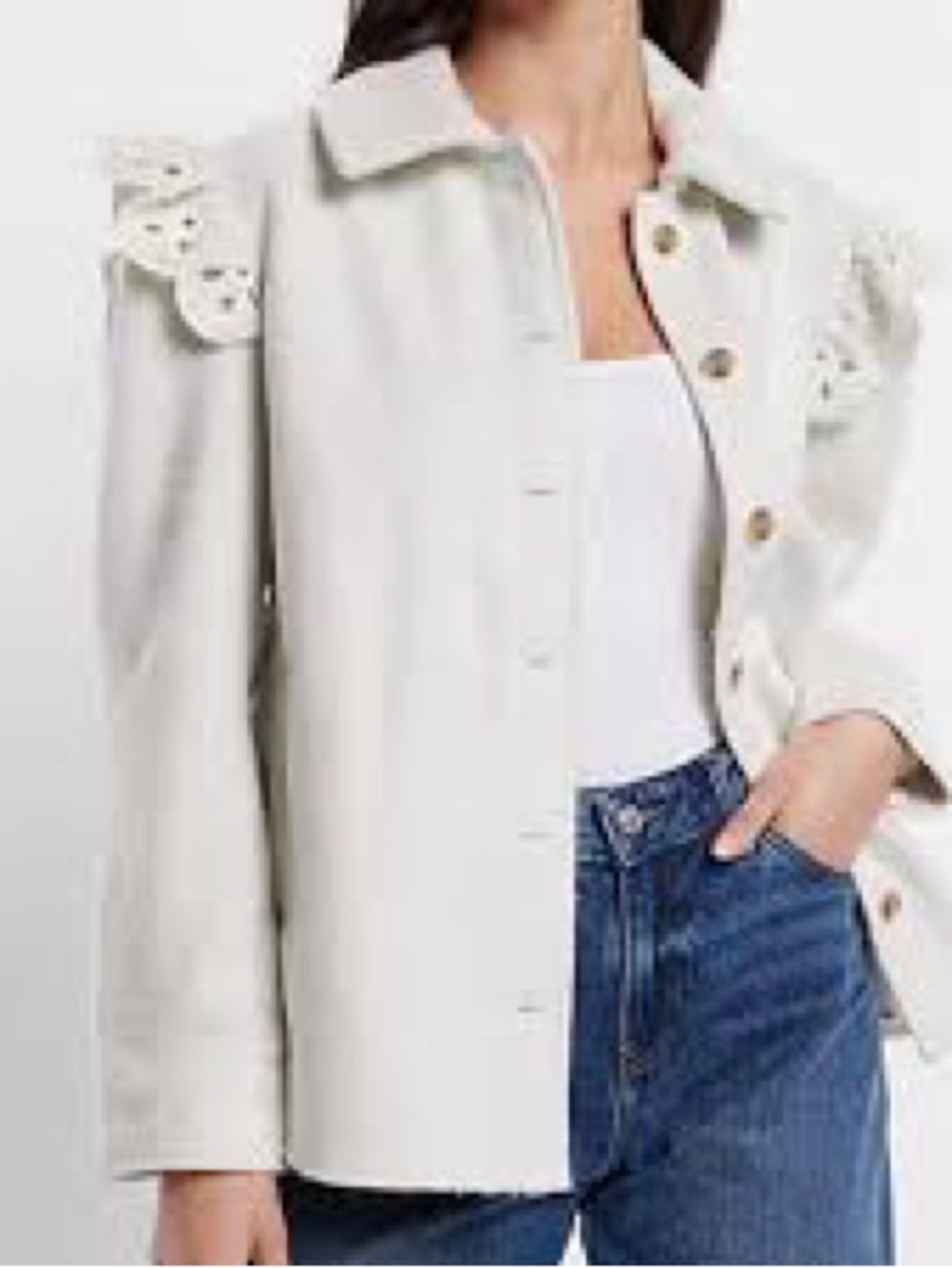 Express Cream/white Eyelet-Trim Button-Front Shacket NWT